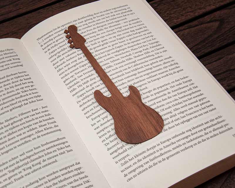 bass guitar music instrument bookmark wood walnut in book