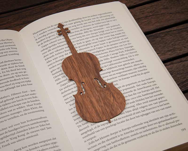 cello music instrument bookmark wood walnut in book