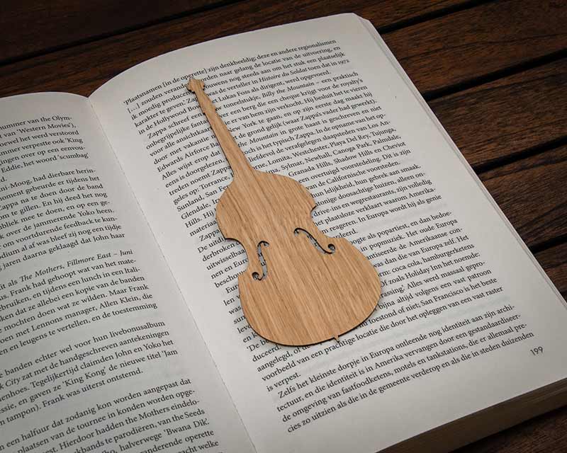 bass music instrument bookmark wood oak in book