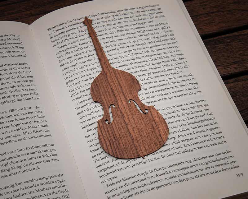 bass music instrument bookmark wood walnut in book