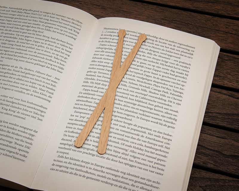 drumsticks music instrument bookmark wood oak in book