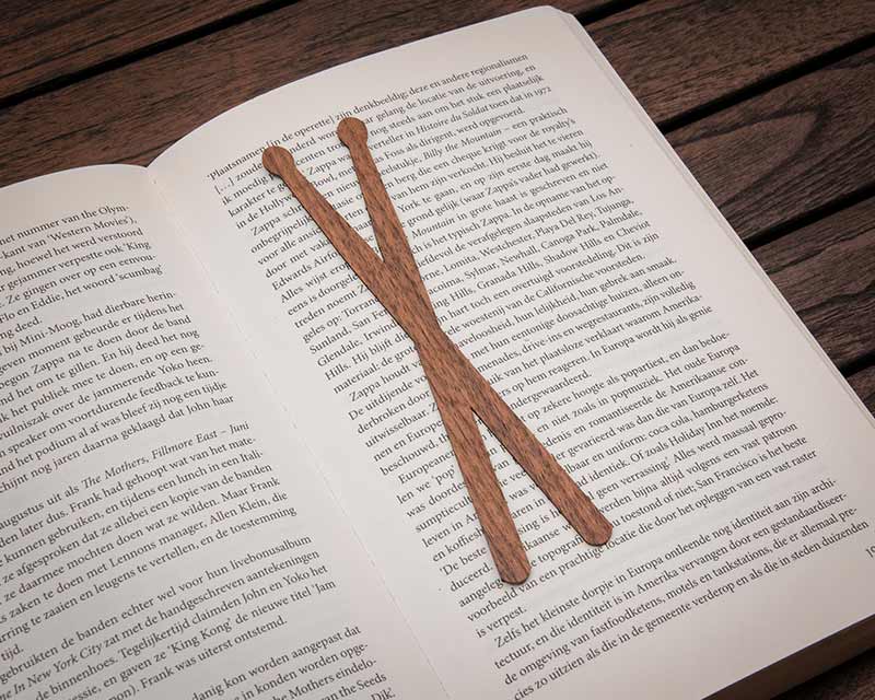 drumsticks music instrument bookmark wood walnut in book
