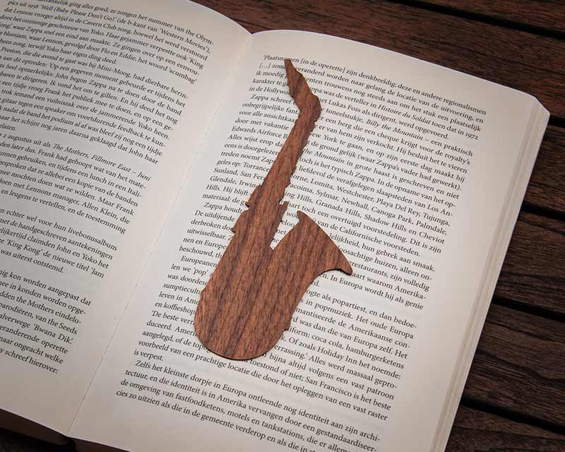 saxophone music instrument bookmark wood walnut in book