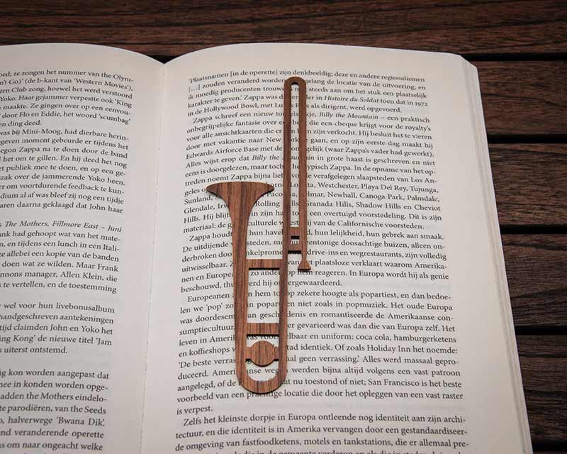 trombone music instrument bookmark wood walnut in book