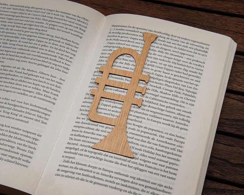 trumpet music instrument bookmark wood oak in book