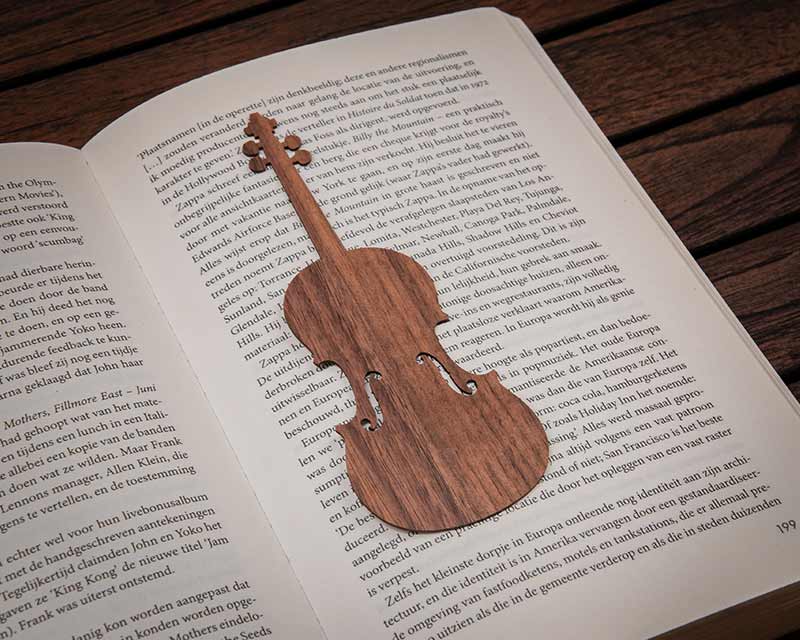 violin music instrument bookmark wood walnut in book
