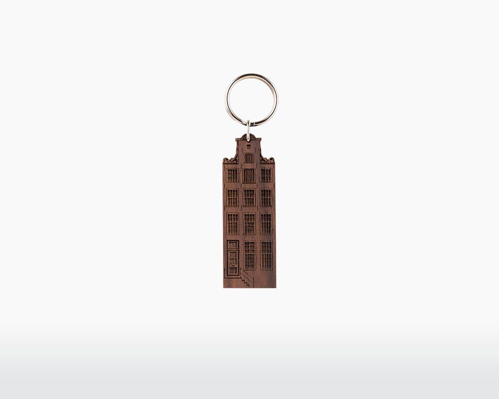 wooden keychain amsterdam oude turfmarkt walnut wood durable historical building holland on webshop wooden amsterdam.jpg.jpg